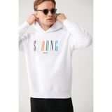 Avva Erkek Beyaz Kapüşonlu 3 İplik Şardonlu Nakışlı Regular Fit Sweatshirt A32Y1380
