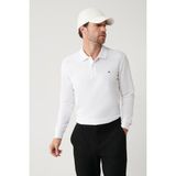 AVVA Erkek Beyaz Kıvrılmaz Polo Yaka Kolay Ütülenen Basic Sweatshirt B001080 - XL