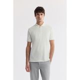 Avva Erkek Beyaz Polo Yaka Jakarlı Elastan Regular Fit T-Shirt A51Y1059 - M
