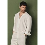 AVVA Erkek Beyaz Yarım Patlı Soft Touch %100 Pamuk Nefes Alan Comfort Fit Gömlek A61Y2082 - XL
