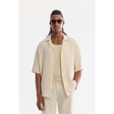 AVVA Erkek Ekru Apaj Yaka Nefes Alan Modal Karışımlı Soft Touch Kısa Kollu Oversize Fit Gömlek A61Y2006 - XL