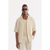 Avva Erkek Ekru Apaj Yaka Nefes Alan Modal Karışımlı Soft Touch Kısa Kollu Oversize Fit Gömlek A61Y2006