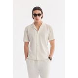 AVVA Erkek Ekru Apaj Yaka Pamuklu Jakarlı Kısa Kol Regular Fit Gömlek A61Y2240 - 2XL