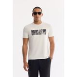 AVVA Erkek Ekru Bisiklet Yaka Baskılı Bi-Stretch İnterlok Regular Fit T-shirt A61Y1144