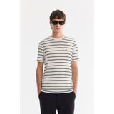 AVVA Erkek Ekru Bisiklet Yaka Çizgili Soft Touch Regular Fit T-Shirt A61Y1087 - 3XL