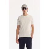 AVVA Erkek Ekru Bisiklet Yaka Çizgili Triko Regular Fit T-Shirt A52Y5005