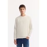 Avva Erkek Ekru Bisiklet Yaka Pamuklu Bi-Stretch Baskılı Regular Fit Sweatshirt A52Y1247
