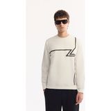 Avva Erkek Ekru Bisiklet Yaka Pamuklu Bi-Stretch Baskılı Regular Fit Sweatshirt A52Y1284 - XL