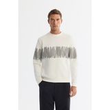 Avva Erkek Ekru Bisiklet Yaka Pamuklu Çizgili Sweatshirt B001203 - 2XL