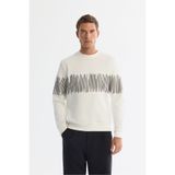 AVVA Erkek Ekru Bisiklet Yaka Pamuklu Çizgili Sweatshirt B001203