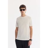 AVVA Erkek Ekru Bisiklet Yaka Pamuklu Elastan Jakarlı Regular Fit T-Shirt A61Y1032 - XL