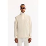 Avva Erkek Ekru Dik Yaka Fermuarlı Soft Touch Baskılı Regular Fit Sweatshirt A52Y1273
