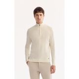 Avva Erkek Ekru Dik Yaka Fermuarlı Soft Touch Çizgili Triko Regular Fit Kazak A52Y5151 - XS