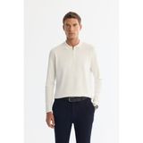 AVVA Erkek Ekru Fermuarlı Polo Yaka Rayon Tüylenmeyen Regular Fit Triko Kazak A42Y5009 - 2XL