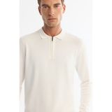AVVA Erkek Ekru Fermuarlı Polo Yaka Rayon Tüylenmeyen Regular Fit Triko Kazak A42Y5009 - 3XL