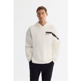 Avva Erkek Ekru Kapüşonlu Pamuklu Baskılı Elastan Oversize Fit Sweatshirt A42Y1289