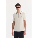 AVVA Erkek Ekru Kıvrılmaz Polo Yaka Fermuarlı Bi-Stretch İnterlok Regular Fit T-shirt A61Y1003 - XL