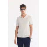 AVVA Erkek Ekru Polo Yaka Düğmesiz Dokulu Regular Fit Triko T-Shirt A61Y5044 - XS