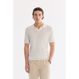 AVVA Erkek Ekru Polo Yaka Düğmesiz Dokulu Triko Regular Fit T-Shirt A61Y5033 - 3XL