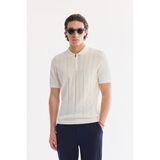 Avva Erkek Ekru Polo Yaka Fermuarlı Rayon Regular Fit Triko T-shirt A61Y5018 - 3XL