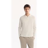 Avva Erkek Ekru Polo Yaka Fermuarlı Rayon Tüylenmeyen Basic Triko Regular Fit Kazak B005150 - XL