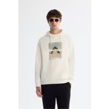 Avva Erkek Ekru Regular Fit Kapüşonlu Pamuklu Baskılı Elastan Sweatshirt A42Y1321