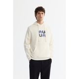 Avva Erkek Ekru Regular Fit Kapüşonlu Pamuklu Baskılı Elastan Sweatshirt A42Y1324