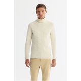 Avva Erkek Ekru Regular Fit Tam Balıkçı Yaka Desenli Soft Touch Triko Kazak A42Y5117 - 3XL