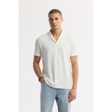 Avva Erkek Ekru Şal Yaka Viskon Karışımlı Jakarlı Regular Fit T-Shirt A51Y1071 - XL