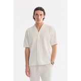 AVVA Erkek Ekru V Yaka Pamuklu Jakarlı Kısa Kol Comfort Fit Gömlek A61Y2232 - XL