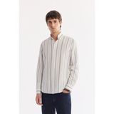 Avva Erkek Gri Alttan Britli Yaka Çizgili Dokulu Elastan Regular Fit Gömlek A61Y2094 - XS