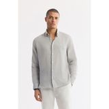 Avva Erkek Gri Alttan Britli Yaka Nakışlı %100 Keten Comfort Fit Gömlek A51Y2145 - XL