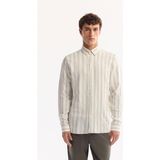 AVVA Erkek Gri Alttan Britli Yaka Soft Touch Çizgili Comfort Fit Gömlek A52Y2112 - XL