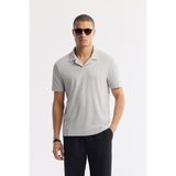 Avva Erkek Gri Apaj Yaka Çizgili Jakarlı Elastan Regular Fit T-Shirt A51Y1145 - 2XL