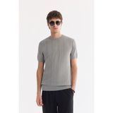 AVVA Erkek Gri Bisiklet Yaka Kolay Ütülenen Kırışmaz Regular Fit Triko T-Shirt A61Y5032 - 3XL