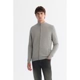 Avva Erkek Gri Dik Yaka Fermuarlı Önü Desenli Soft Touch Triko Regular Fit Hırka A42Y5077 - 2XL