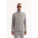 Avva Erkek Gri Dik Yaka Fermuarlı Soft Touch Baskılı Regular Fit Sweatshirt A52Y1273