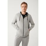 Avva Erkek Gri Kapüşonlu 3 İplik Şardonlu Fermuarlı Regular Fit Sweatshirt E001019 - XXL