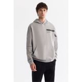 Avva Erkek Gri Kapüşonlu Pamuklu Baskılı Elastan Oversize Fit Sweatshirt A42Y1289