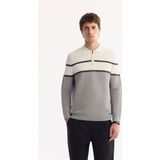 Avva Erkek Gri Polo Yaka Fermuarlı Çizgili Triko Regular Fit Kazak A52Y5091 - XL
