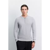 AVVA Erkek Gri Polo Yaka Fermuarlı Rayon Karışımlı Regular Fit Kazak A62Y5022