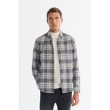 Avva Erkek Gri Regular Fit Alttan Britli Yaka Ekoseli %100 Pamuk Flanel Gömlek A42Y2143 - XL
