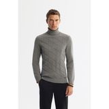 Avva Erkek Gri Regular Fit Tam Balıkçı Yaka Desenli Soft Touch Triko Kazak A42Y5117 - 2XL