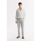 Avva Erkek Gri Relaxed Fit Beli Bağcıklı Keten Karışımlı Chino Pantolon B003036