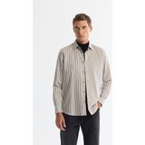 Avva Erkek Gri Slim Fit %100 Pamuk Alttan Britli Yaka Çizgili Gömlek A42Y2040 - 2XL