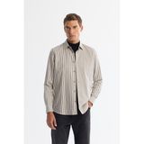 Avva Erkek Gri Slim Fit %100 Pamuk Alttan Britli Yaka Çizgili Gömlek A42Y2040 - XL