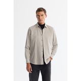 Avva Erkek Gri Slim Fit %100 Pamuk Alttan Britli Yaka Çizgili Gömlek A42Y2040 - XS