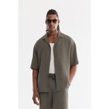 AVVA Erkek Haki Apaj Yaka Nefes Alan Modal Karışımlı Soft Touch Kısa Kollu Oversize Fit Gömlek A61Y2006 - XL