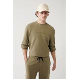 AVVA Erkek Haki Bisiklet Yaka Baskılı Soft Touch Regular Fit Sweatshirt A41y1222