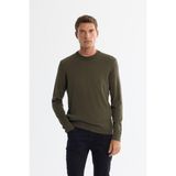 AVVA Erkek Haki Bisiklet Yaka Viskon Karışımlı Basic Triko Regular Fit Kazak B005021 - XS